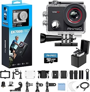 AKASO EK7000 Pro + 64GBメモリカード 4K アクションカメラ 2000万画素 タッチパネル式 Type-C外部マイク対応 手ブレ補正 WIFI搭載 広角レンズ 40m防水 水中カメラ HDMI出力 スポーツ リモコン付き 2つ1350mAhバッテリー 豊富なアクセサリー ウェアラブルカメラ