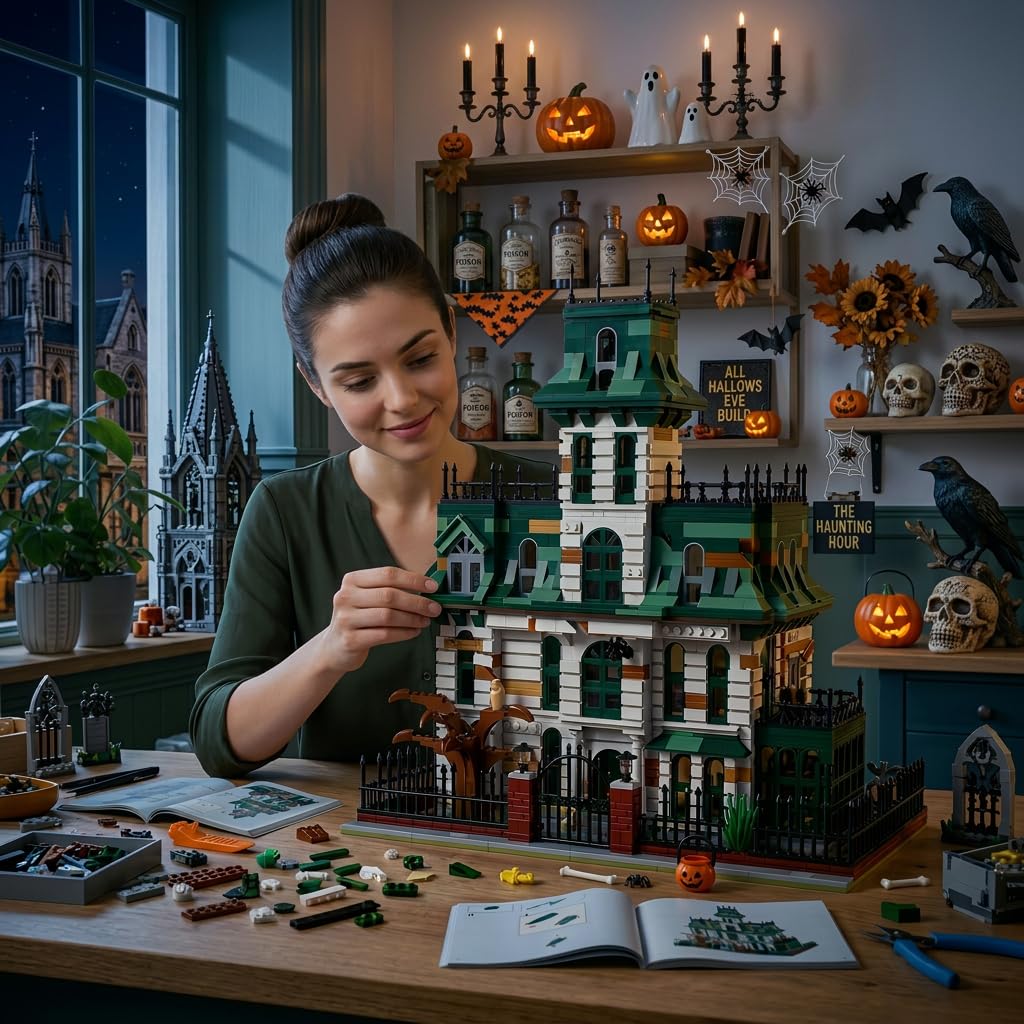 Geisterhaus Modular Building Set für Erwachsene | 3378 Teile Gotisch Castle Ritterburg, Halloween Mittelalter Burg, Horror Klemmbausteine Haus, Haunted House
