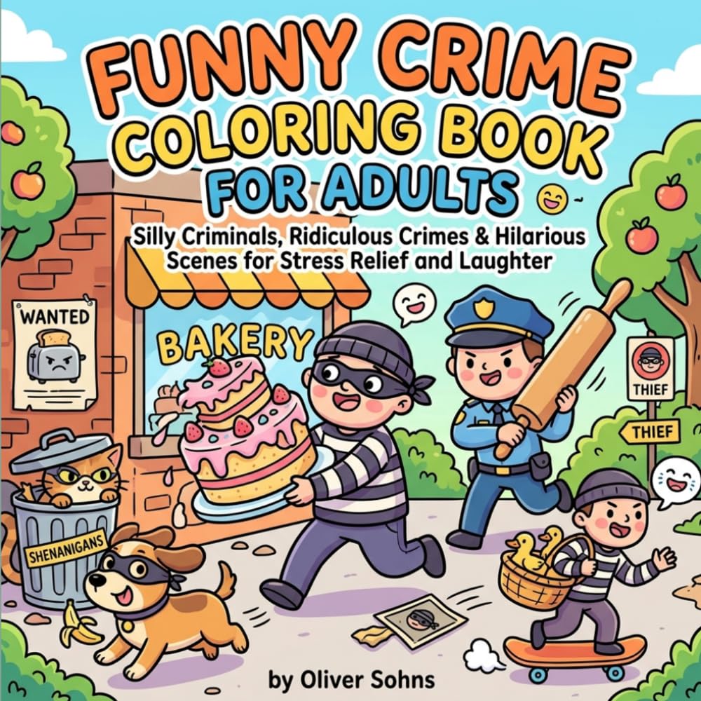 Funny Crime Coloring Book for Adults: Silly Criminals, Ridiculous Crimes & Hilarious Scenes for Stress Relief and Laughter: Laugh-Out-Loud Adult ... and Fun (Cozy Crime Coloring Books)