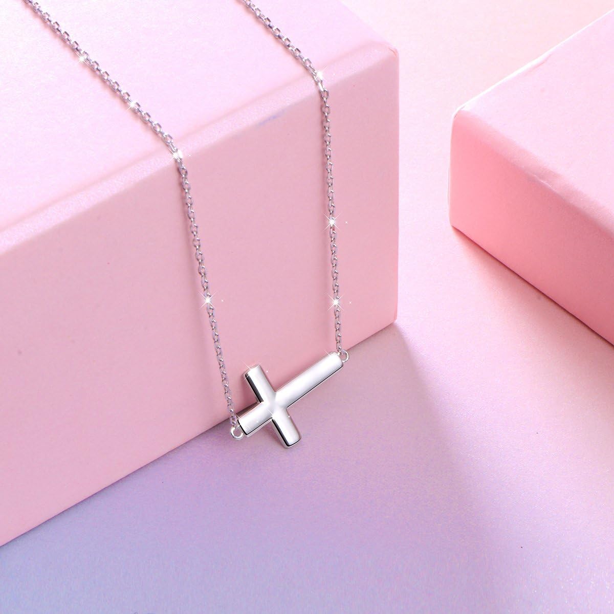 DAOCHONG Sideways Cross Choker Necklace S925 Sterling Silver Cross Women Jewelry Easter Gifts,14 inches to 18 inches - Image 4