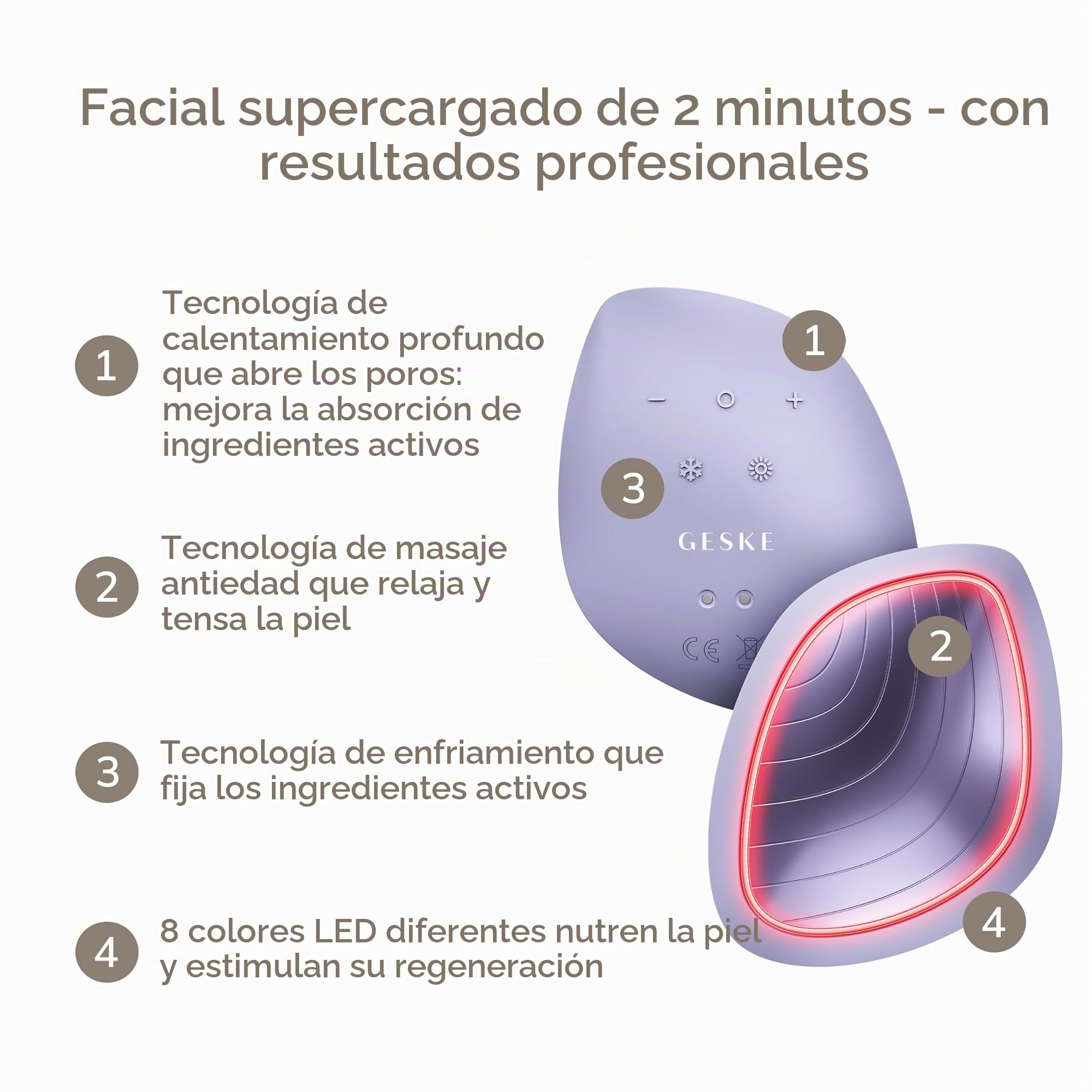 GESKE | SmartAppGuided™ Sonic Warm & Cool Mask | 9 en 1 | Máscara facial LED de belleza | Espectro LED completo y terapia de luz roja | Calor/frío | Mayor absorción de productosl | masajeador facial