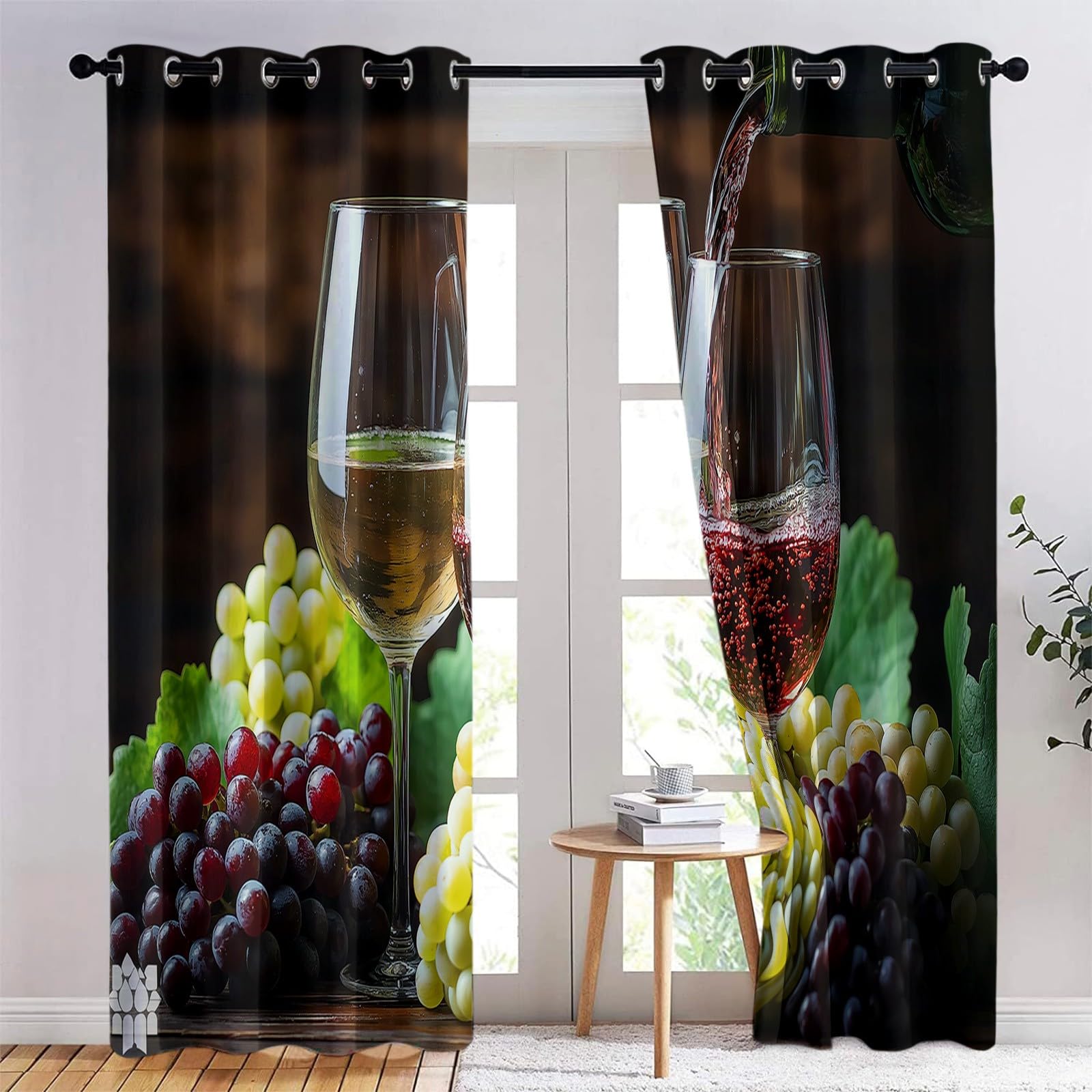 2 panele Zasłony zaciemniające 91,5 x 214 cm, drewniane winogrona z nadrukiem zasłony z oczkami dla dziewczynek chłopców do salonu, dekoracja sypialni, miękka i odporna na zmarszczki, kolor