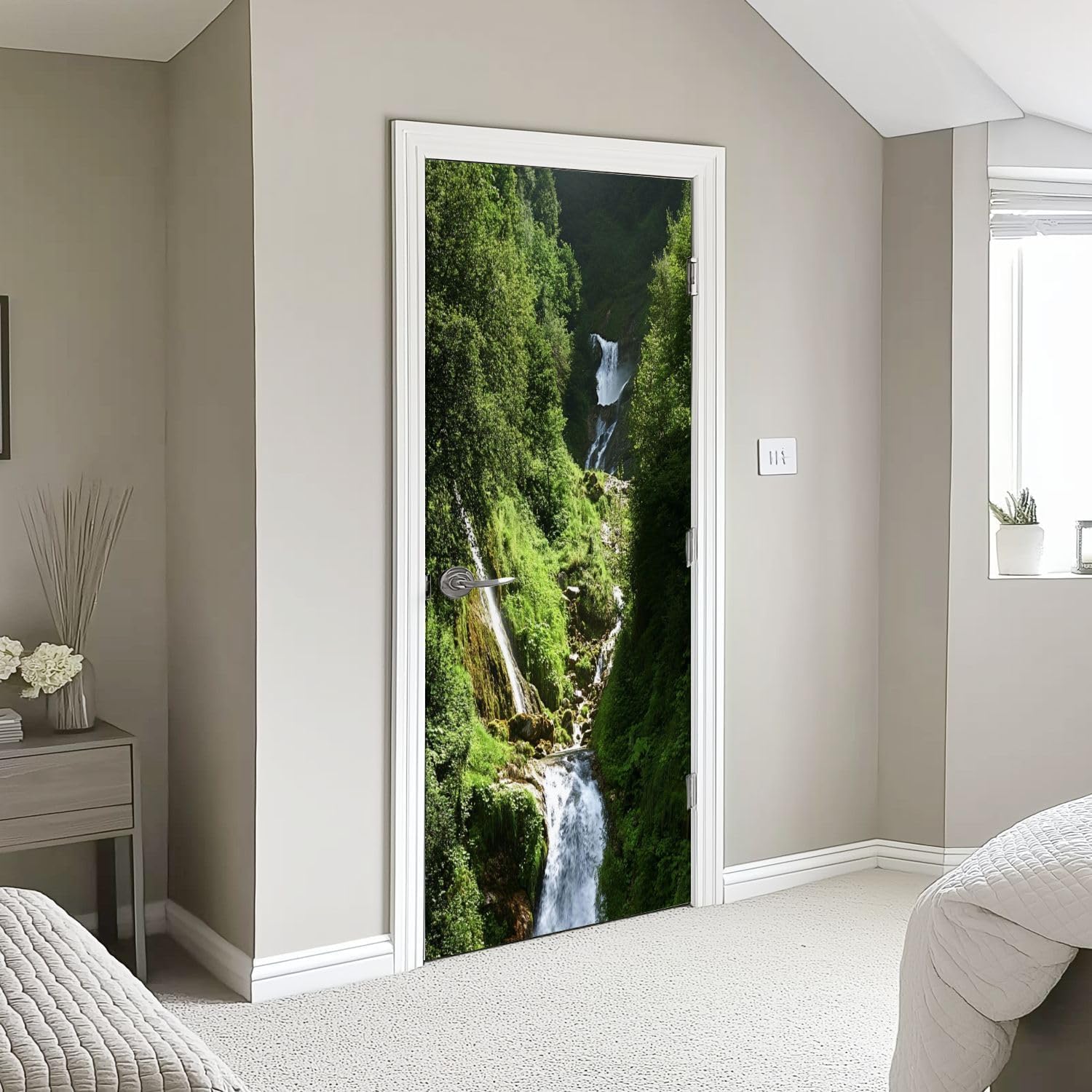 Sticker Porte Thème Naturel, Stickers Porte Trompe L'oeil Paysage Autocollant Poster Auto-Adhésif Art Décor Pour Chambre Salon Salle de Bain Papier Peint 95x215 cm 2365n