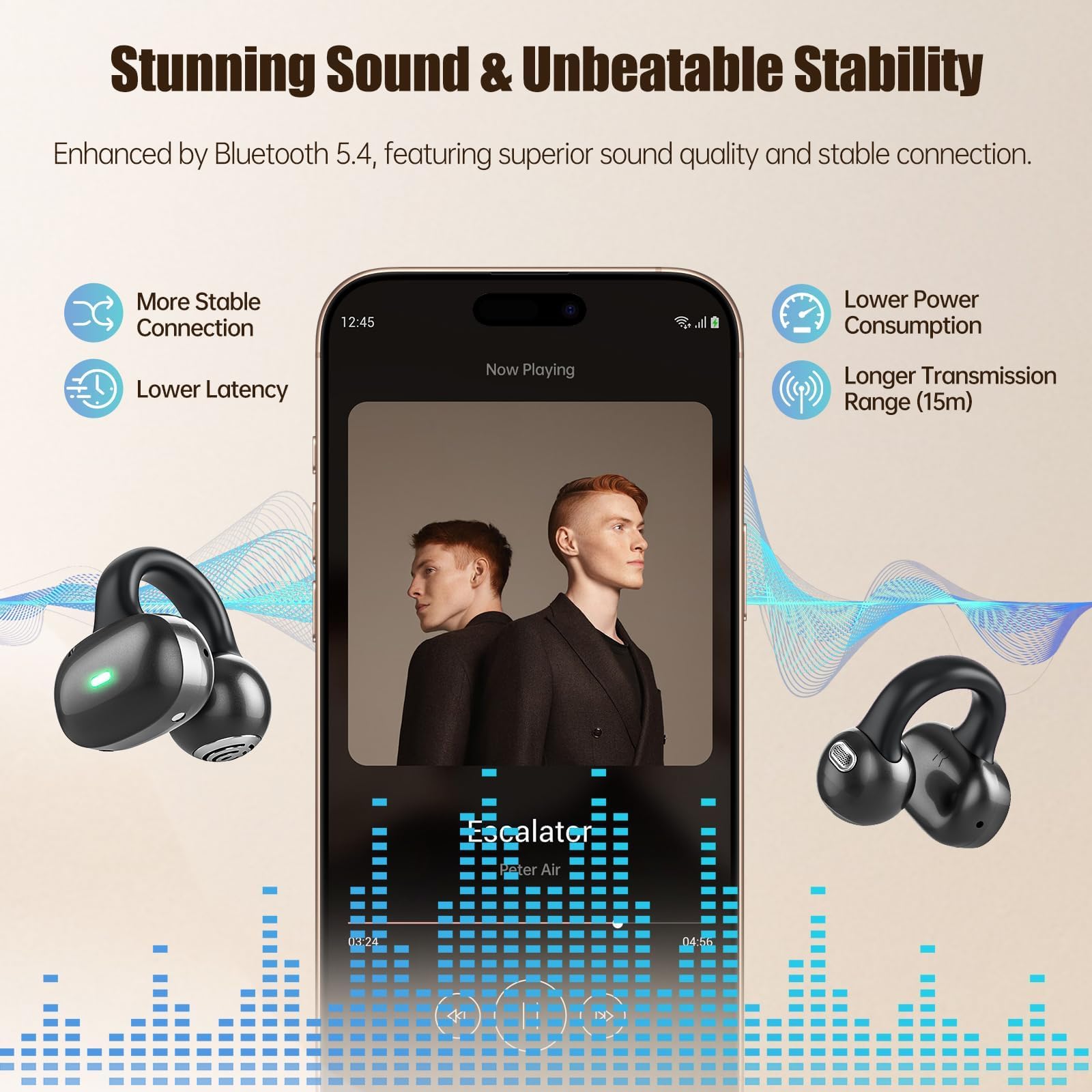 Cuffie aperte Bluetooth 5.4 con clip, auricolari stereo wireless 40 ore di riproduzione con display digitale LED, auricolari aperti leggeri ed eleganti per uso quotidiano, pendolarismo e viaggi relax