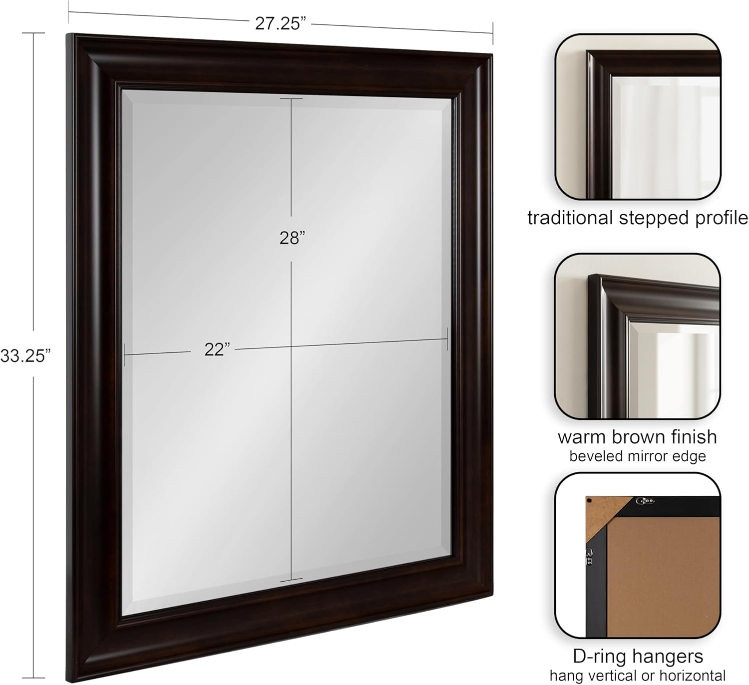 Kate and Laurel Aberdeen Traditional Framed Rectangle Bathroom Vanity Mirror