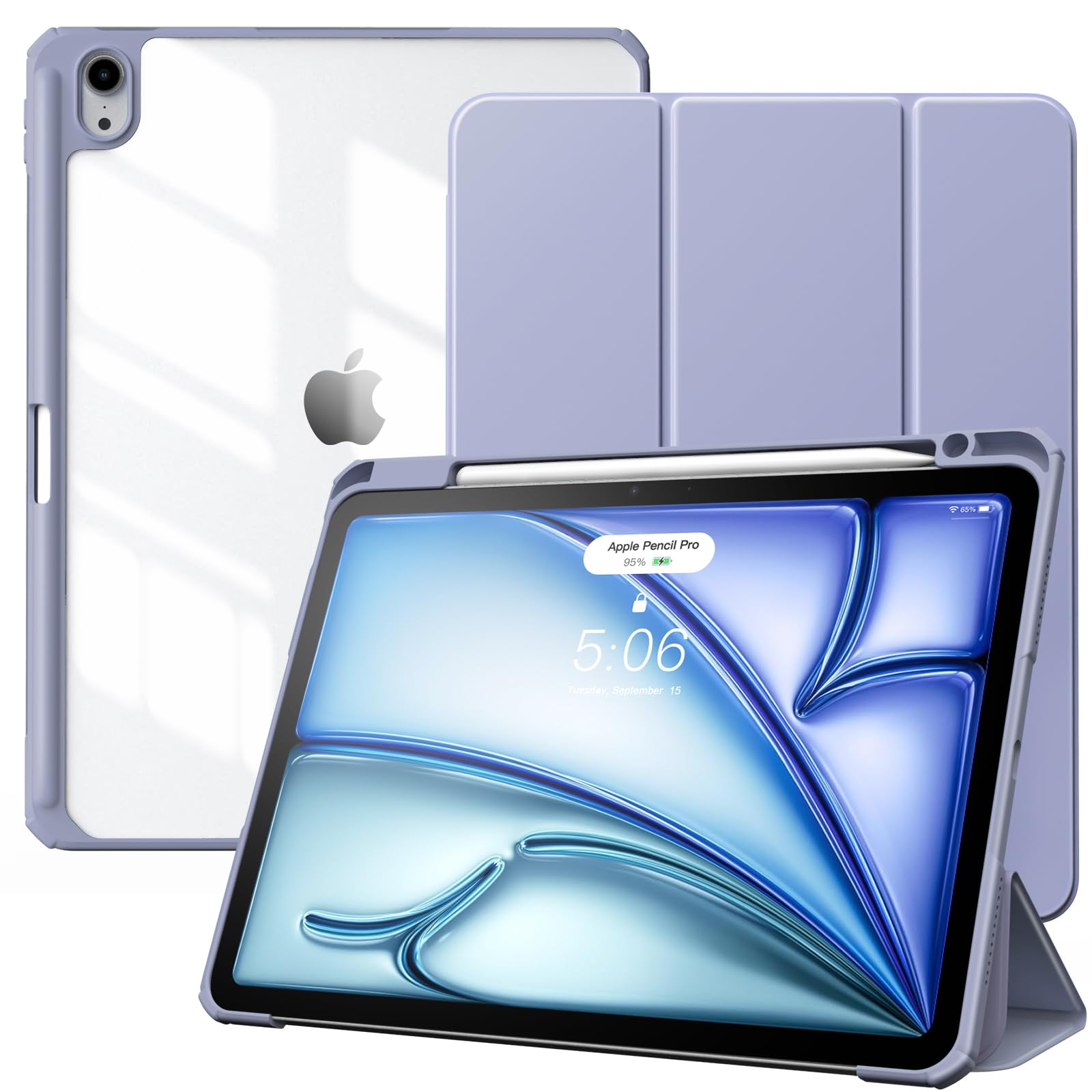 TiMOVO Case for iPad Air 11 Inch (M3/M2-2025/2024) with Pencil Holder, iPad Air 5th/4th Generation Case (2022/2020) 10.9 Inch, Slim Protective Cover with Clear Back, Auto Wake/Sleep, Grey Purple(V1)