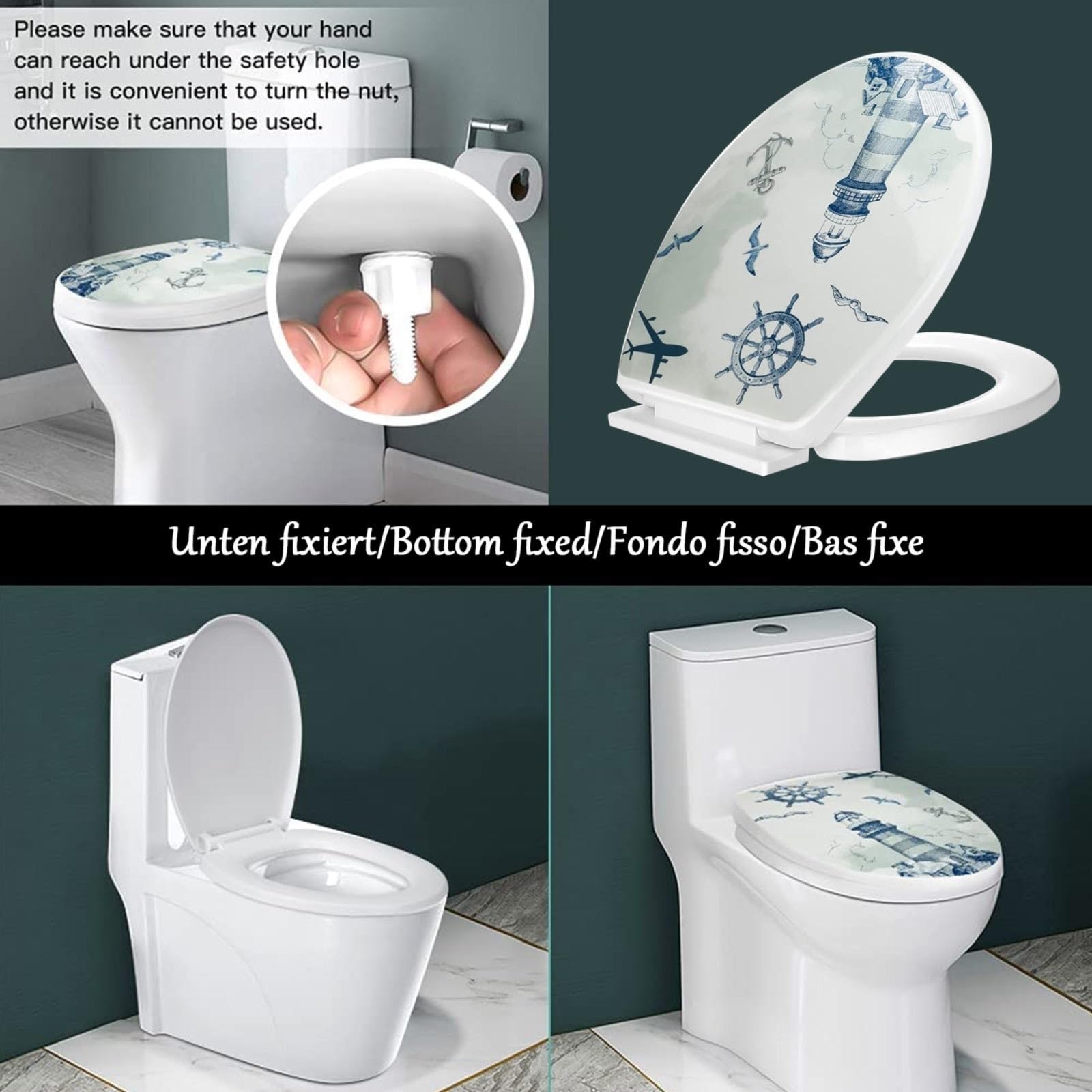 Tapa de Inodoro con Cierre Lento, Tapa WC, PP Grueso, Tapadera WC, Asiento Inodoro(Beige)