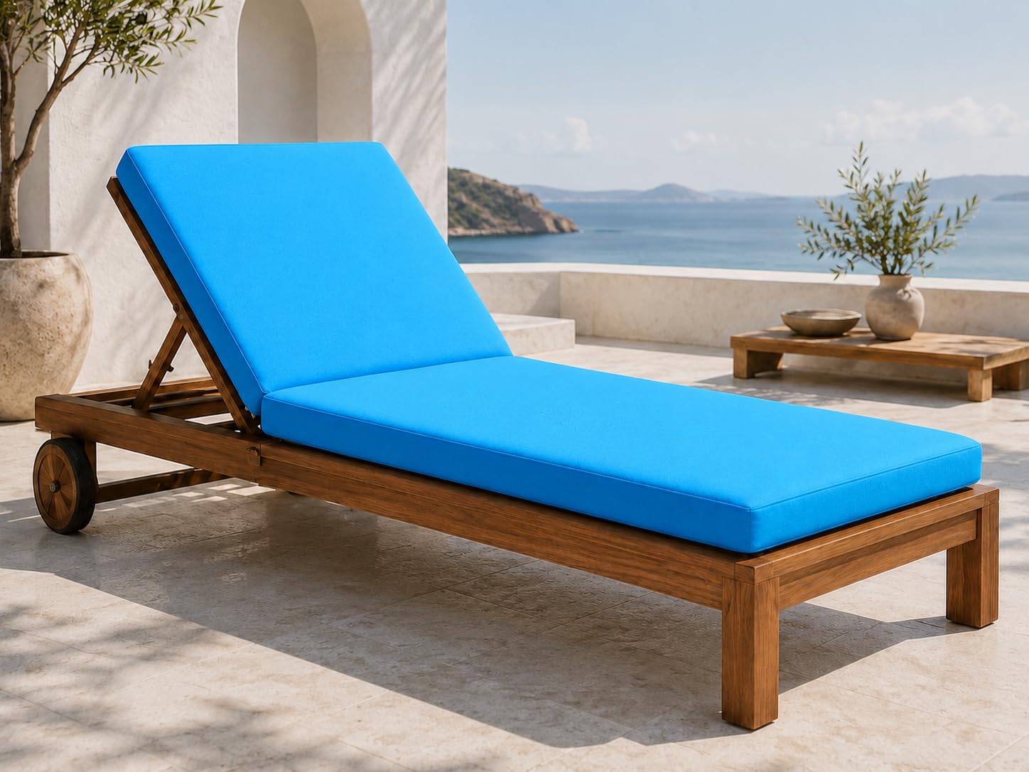 L S U Sun Lounger Cushion Waterproof Recliner Pad Removable Cover Zipper Outdoor Garden Deck Bed (Mid Blue)