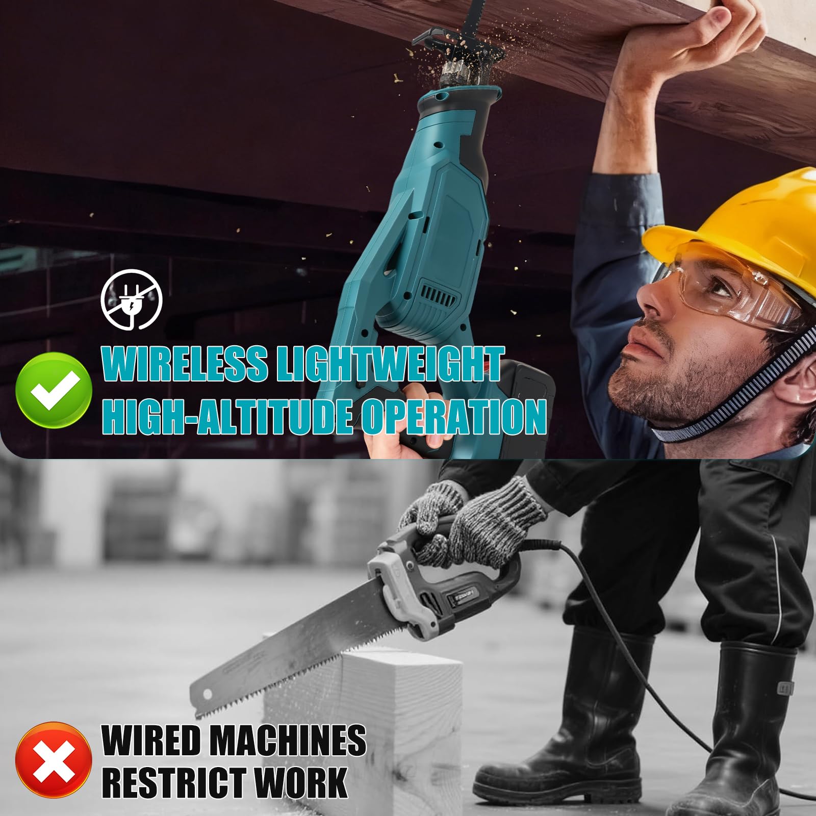 Sierra Sable compatible con Makita 18V batería, Sierra Alternativa Sin Escobillas de Velocidad Variable, 3200 SPM, 4 Hojas para Herramienta de Corte de Metal/Madera/PVC (Sin batería)