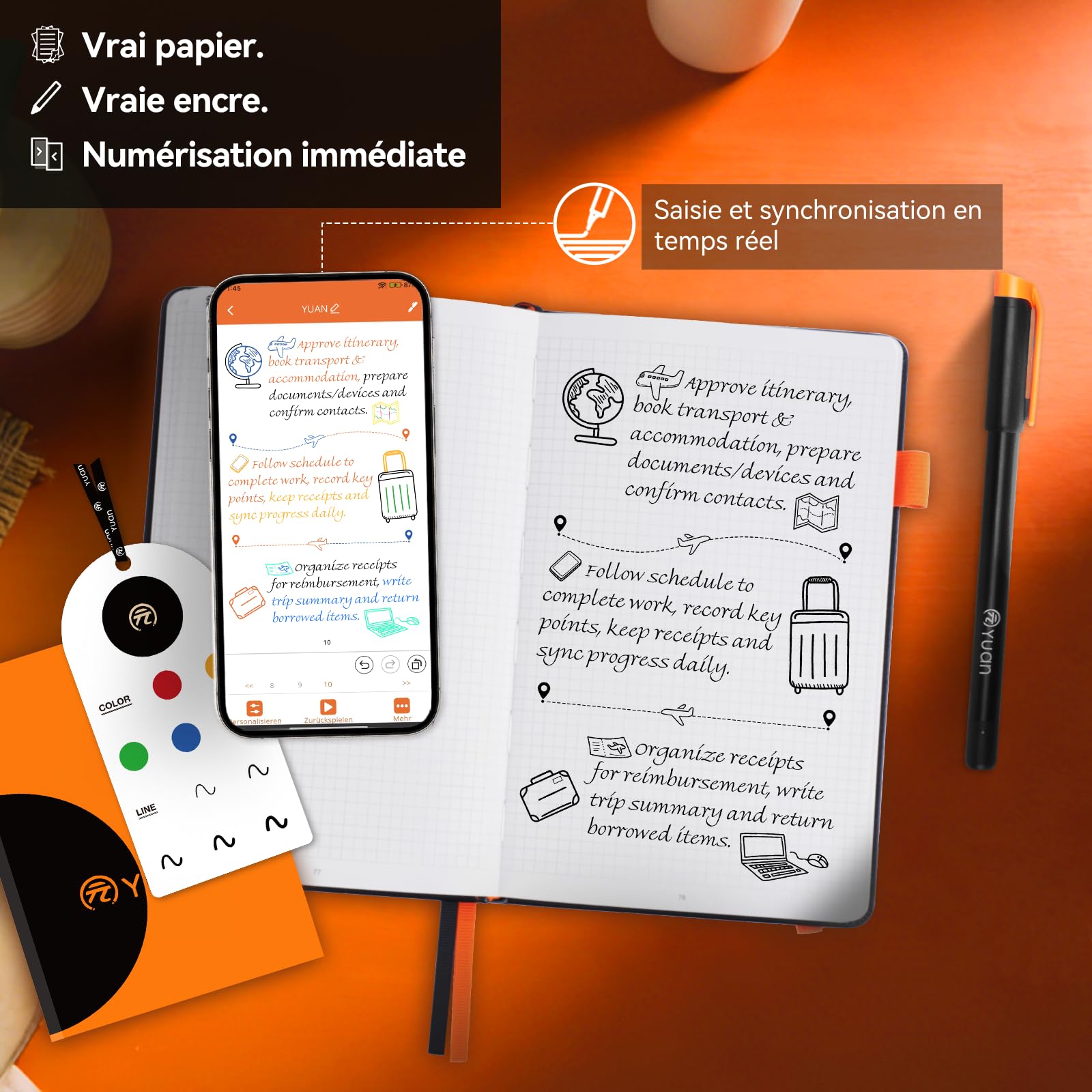 Yuan Smart Writing Set – Digital Notebook with Smart Pen, Connected Notebook,Synchronisation en temps réel. Inclut un mini carnet, des recharges de rechange et un câble de charge,Pour tous les publics