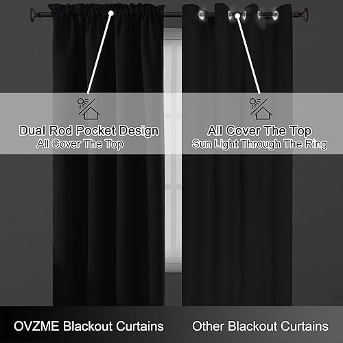 Miniatura 6 de OVZME Cortinas opacas negras para dormitorio de 63 pulgadas de largo, 2 paneles, protegen la privacidad con aislamiento térmico, cortinas sólidas