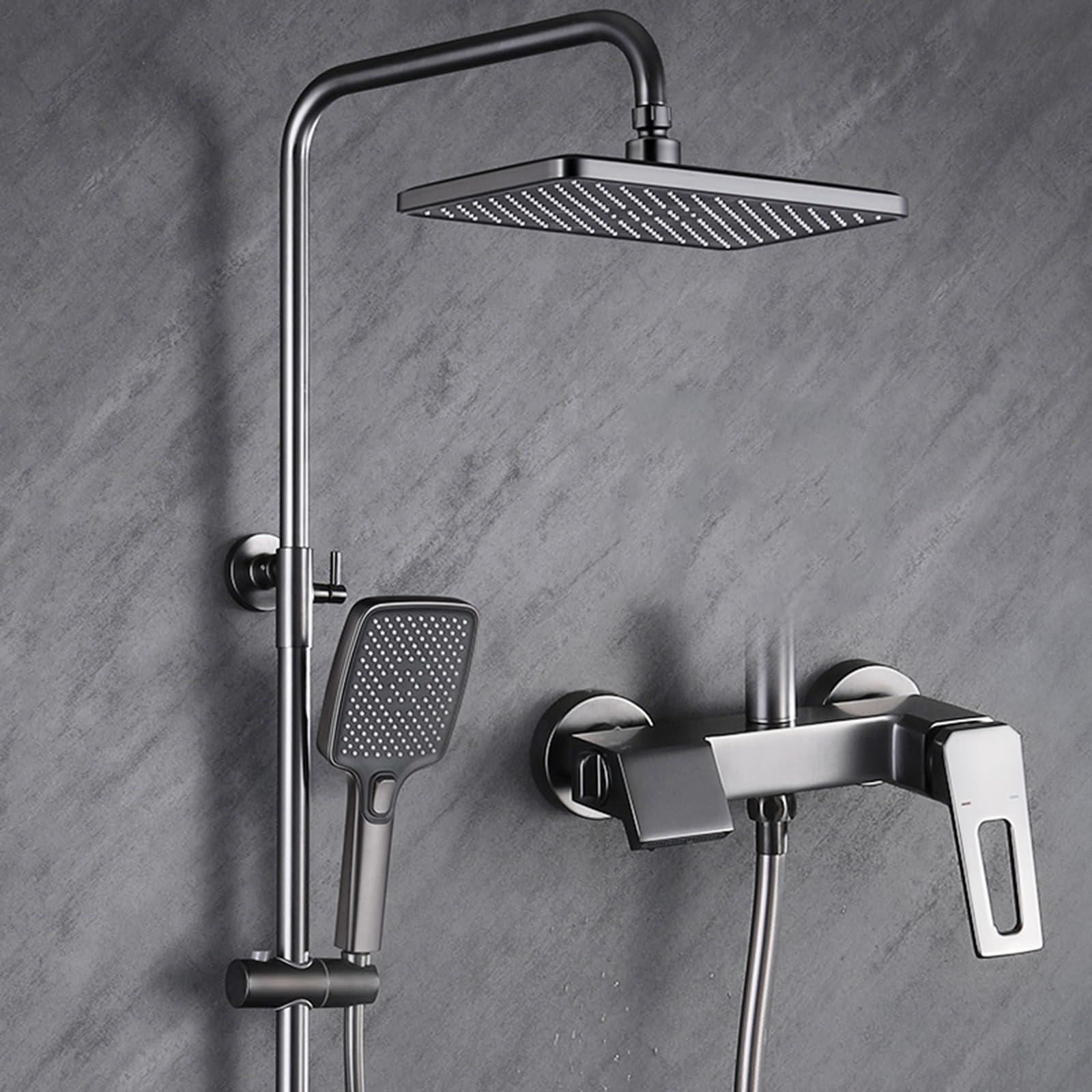 Genérico Conjunto de Mezclador de Ducha Efecto Lluvia Manguera de Ducha de 150 Cm Grifos de Bañera Monomando Grifo de Bañera Y Mezclador de Ducha de Pared Color Gris