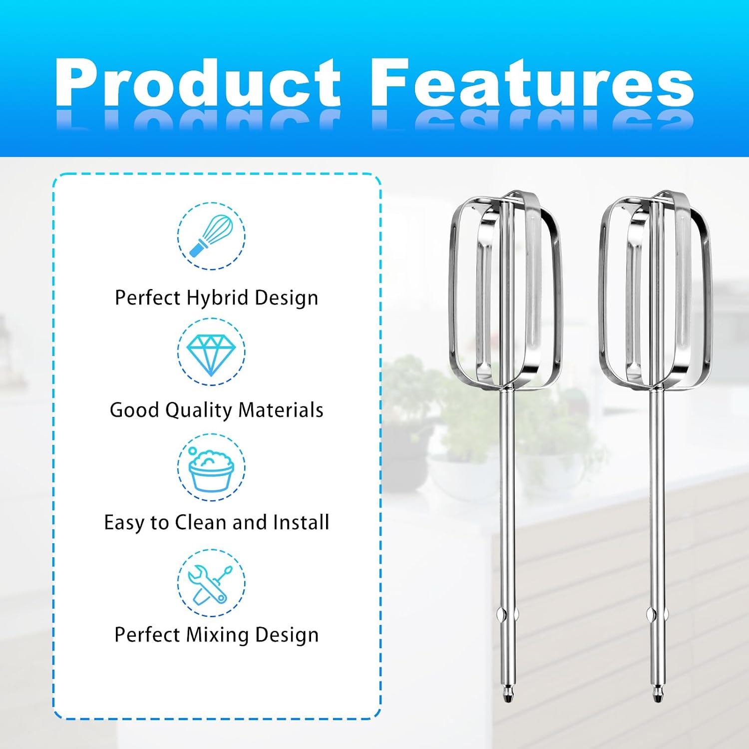 2pcs Hand Mixer Beaters Attachments Compatible with, Universal Stainless Steel Electric Hand Mixer Whisk Replacement for Cooking and Baking