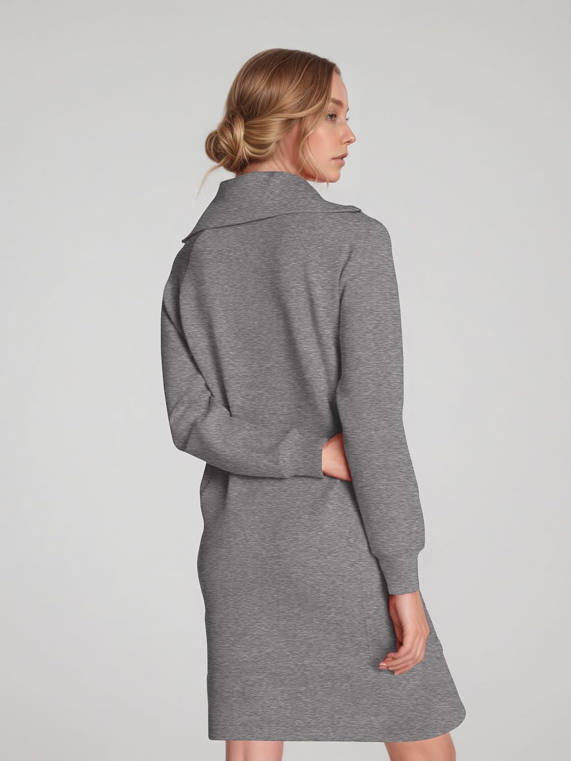 COCOMARTS Womens Long Sleeve Sweatshirt Dress Crewneck Quarter Zip Mini Dresses with Pocket 2025 Fall Winter Fashion Clothes - Image 4