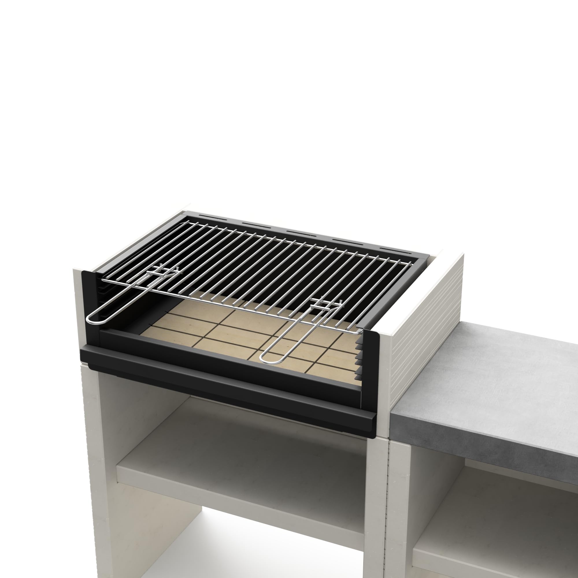 TUOZI - PACK 5 – VENIT FLEX – Cocina de Exterior Modular con Barbacoa de Obra para Carbón y Leña, Conjunto con Parrilla de Acero, Fregadero y Superficie de Trabajo (156 x 47 x 95 cm)