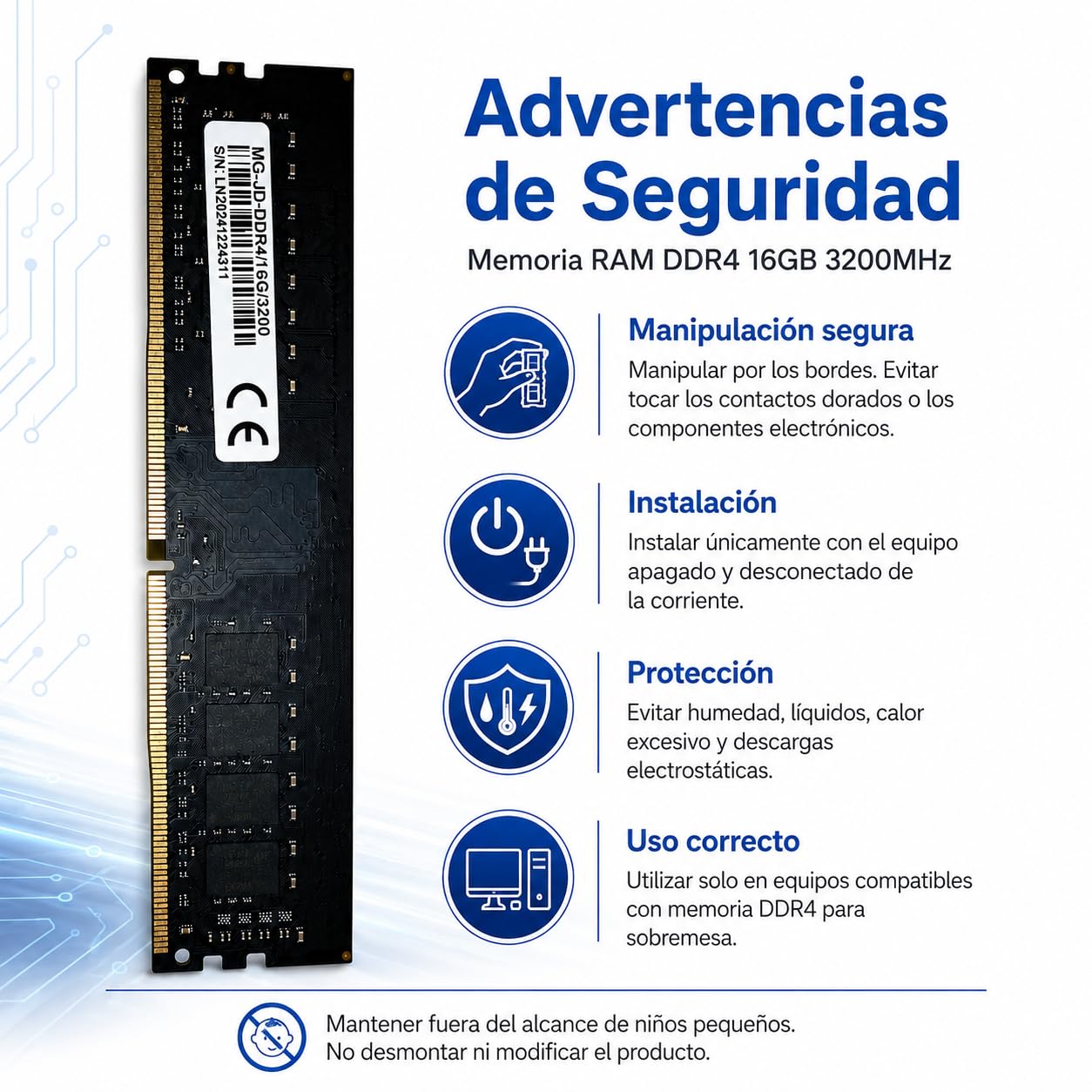 Módulo de Memoria RAM DDR4, 16GB, 3200MHz, para Escritorio, Alto Rendimiento y Estabilidad