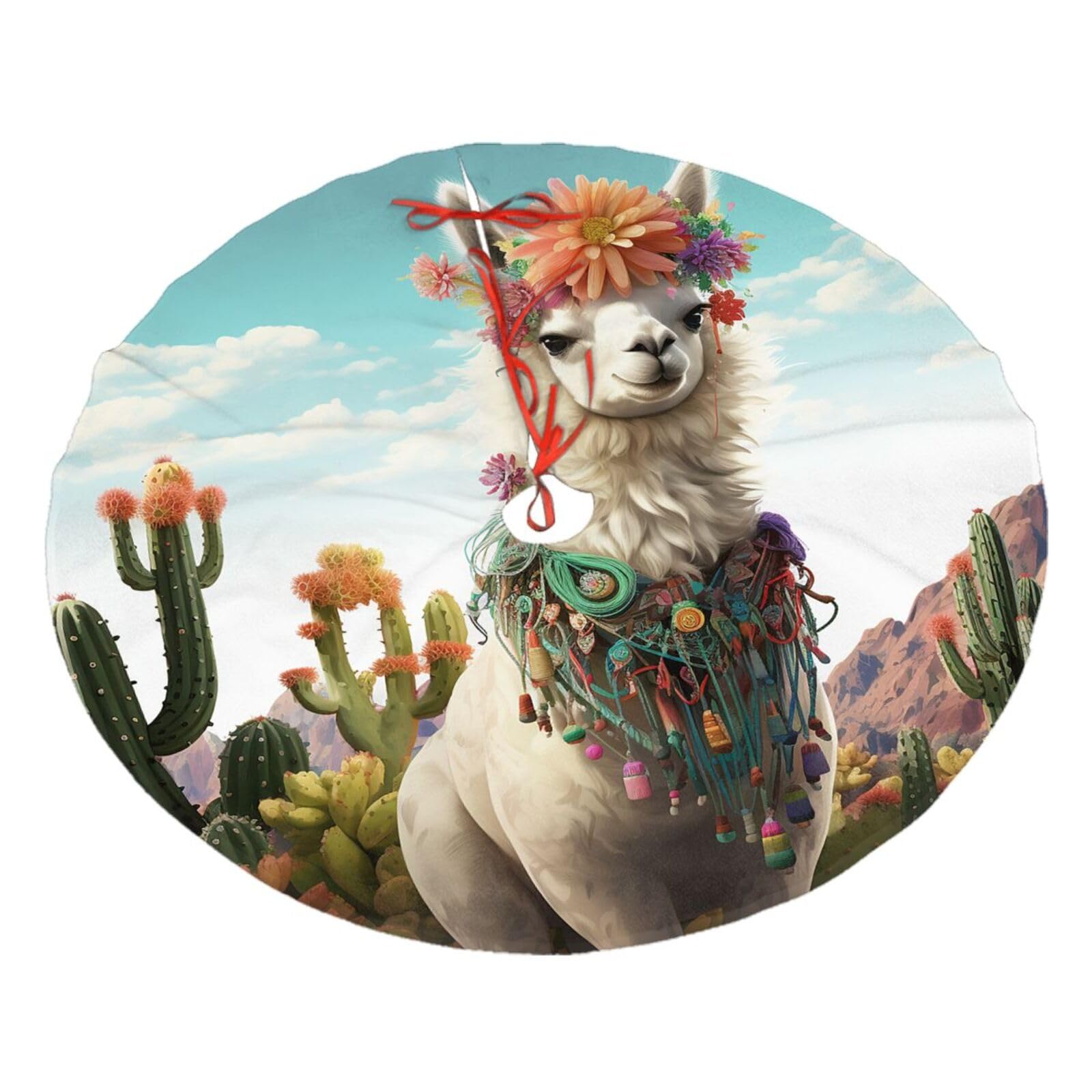 Mexican Llama Cactus Christmas Tree Skirt 30",Soft Plush Xmas Tree Mat Christmas Tree Oranment for Merry Christmas Party Holiday Indoor Outdoor Decorations