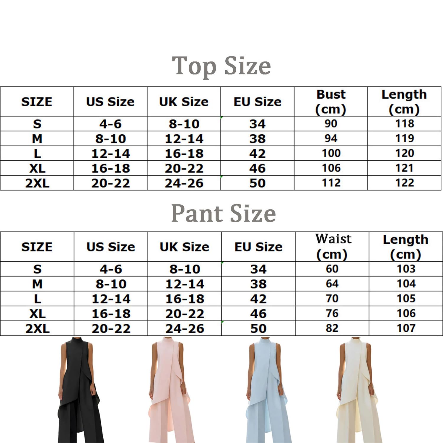 Generisch Elegantes Zweiteiler-Set für Damen: Ärmelloses Oberteil mit Stehkragen und asymmetrischem High-Low-Saum sowie weite Chiffon-Hose – Festlich & Formal