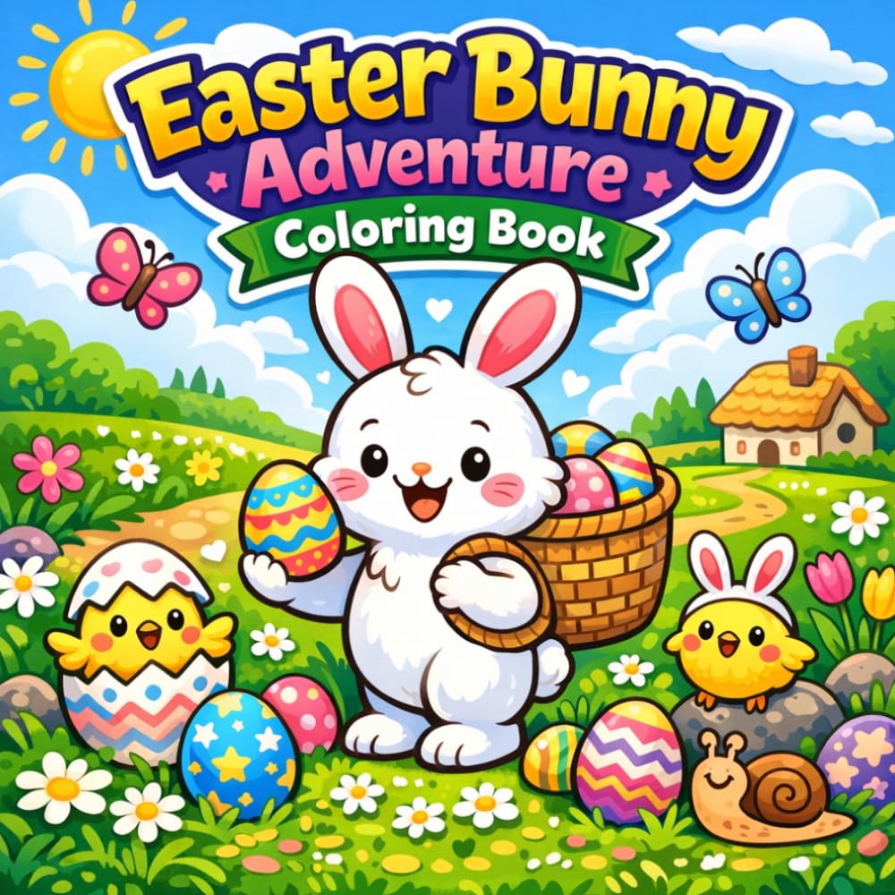 Easter Bunny Adventure Coloring Book: Cute Easter Fun with Bunnies, Eggs & Spring Scenes for Kids Ages 3–8 | Bold & Easy Coloring Pages
