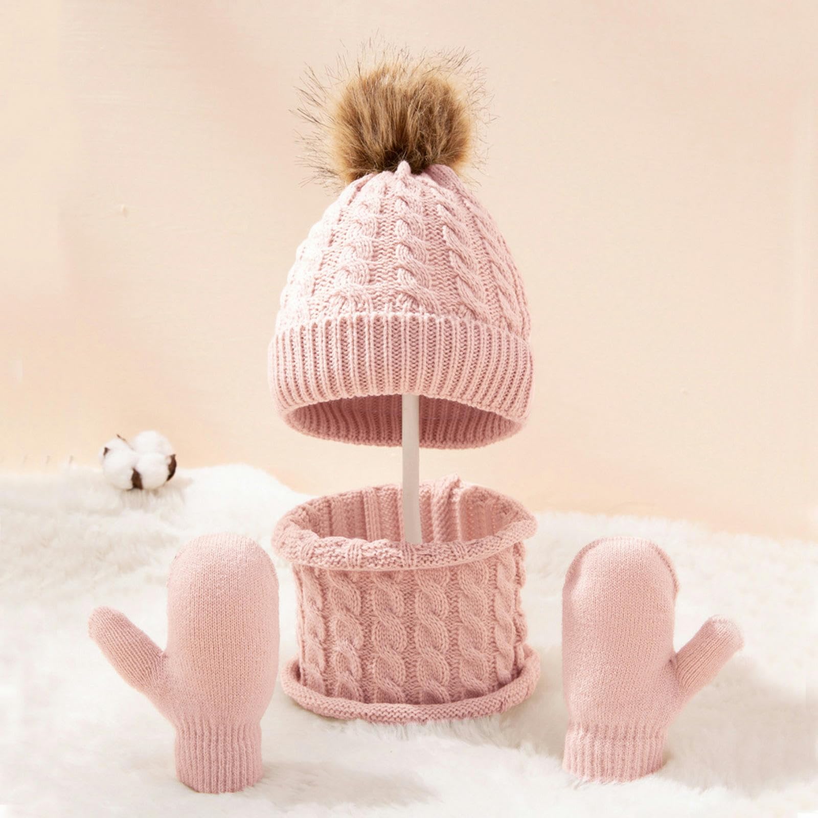 Baby Mütze Schal Handschuh Set für Baby Wintermütze, Schal Mütze für Neugeborene (Mütze Handschuh Beige 0A3 Jahre)