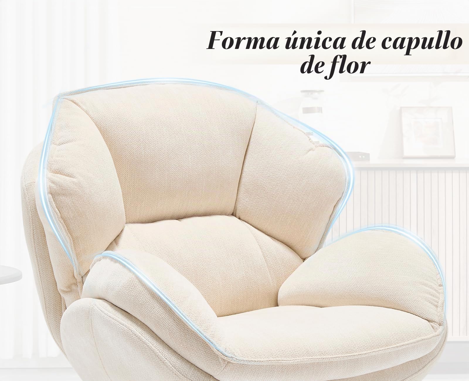 chairus Sillón de Salón Giratorio Silla de Lectura Modena con Respaldo Doble, Sillón Dormitorio Tapizado de Chenilla Butaca Ocio Diseño para Hogar/Habitación, Blanco