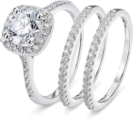 2 ct Engagement Rings For Women Round Cut Cubic Zirconia Ring Halo Sterling Silver Size 11