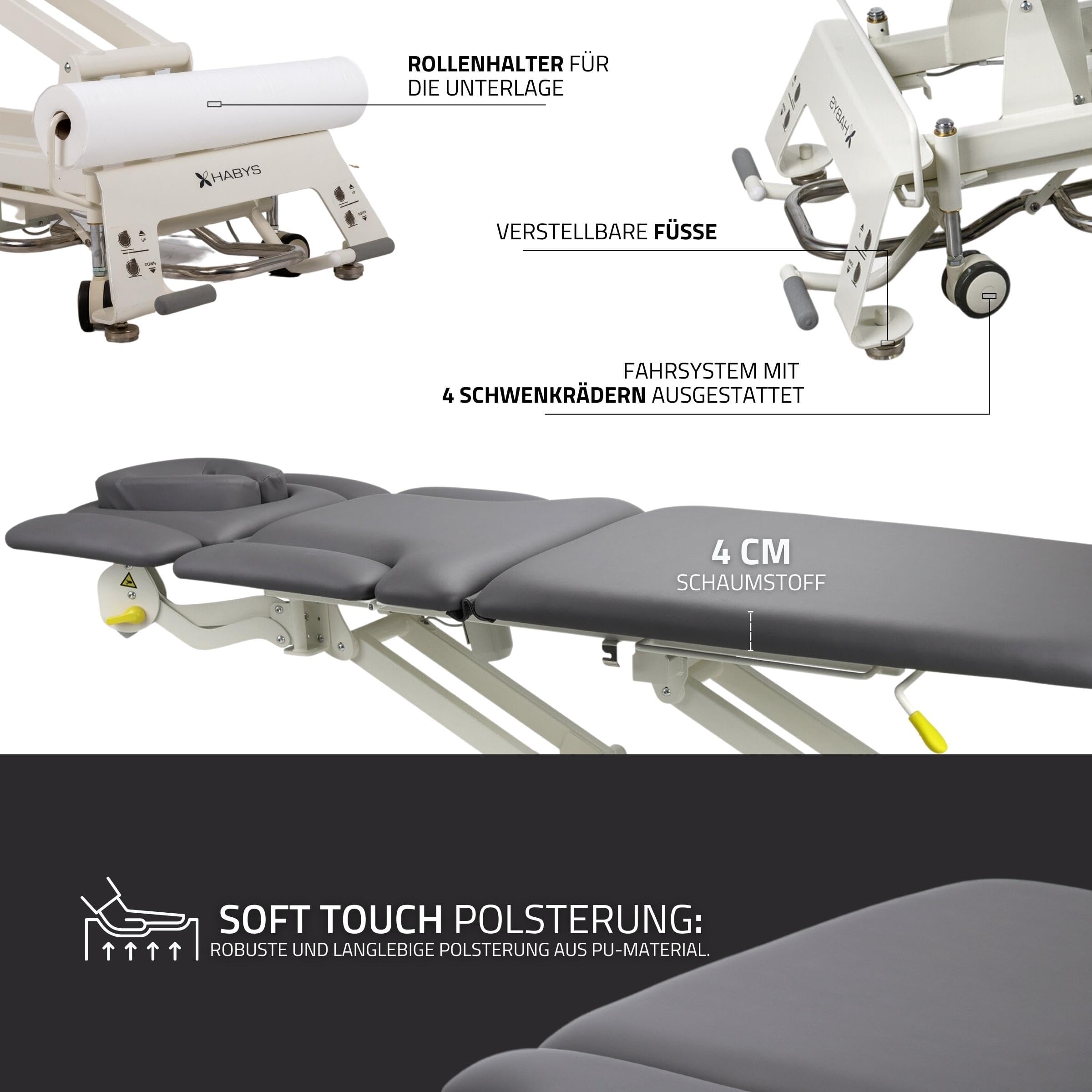 HABYS Evero X7 Ergo | Elektrische Massageliege Behandlungsliege Therapieliege Massagebank Kosmetikliege | Höhenverstellbar 198 x 68cm | Elektrisch | 7-Segmente | MDR-Zertifizieriung | Grau