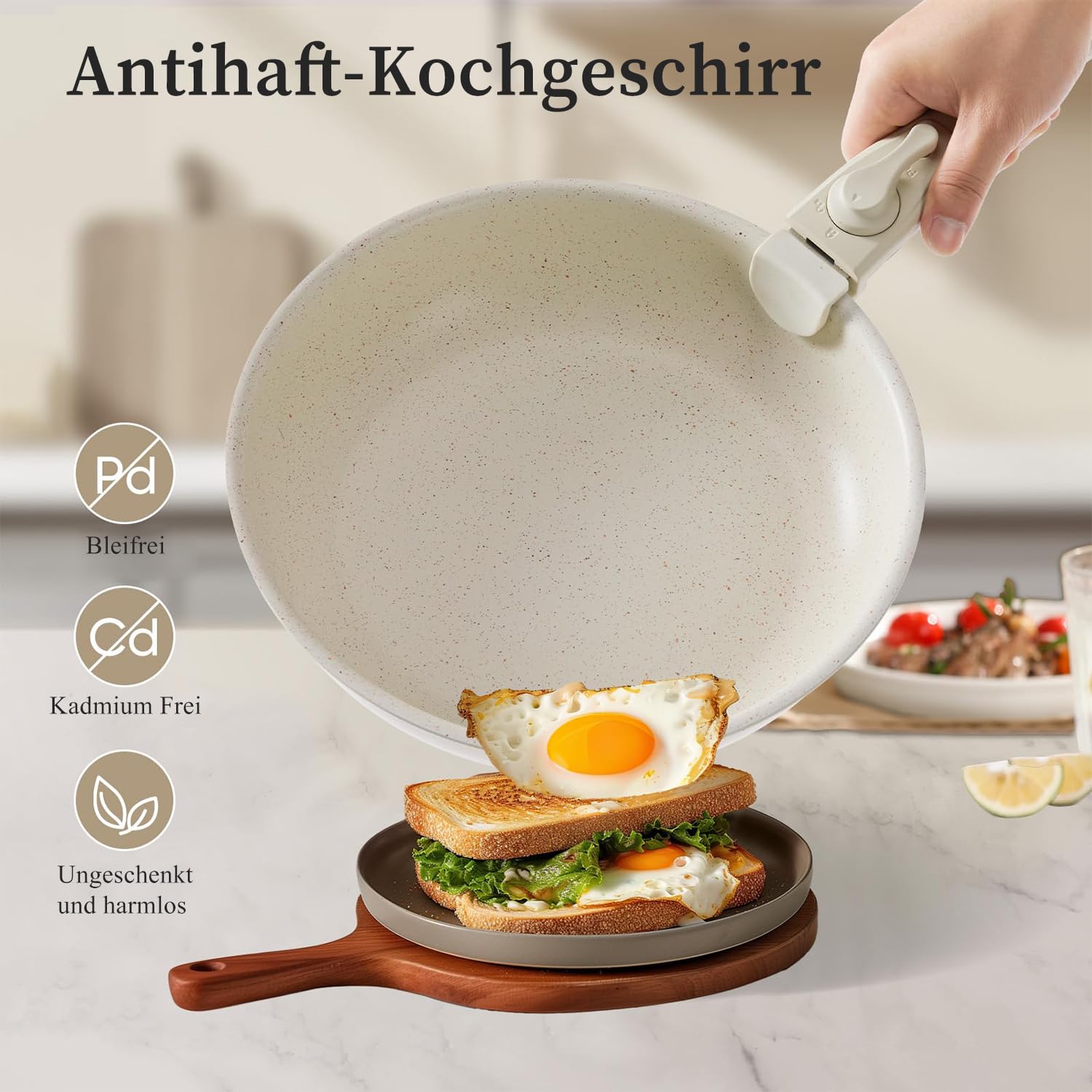 JHK 12-teiliges Topf- und Pfannenset – Antihaft-Kochgeschirr-Sets mit abnehmbarem Griff – Küchengeschirr für Ihre Bedürfnisse zu Hause, Beige