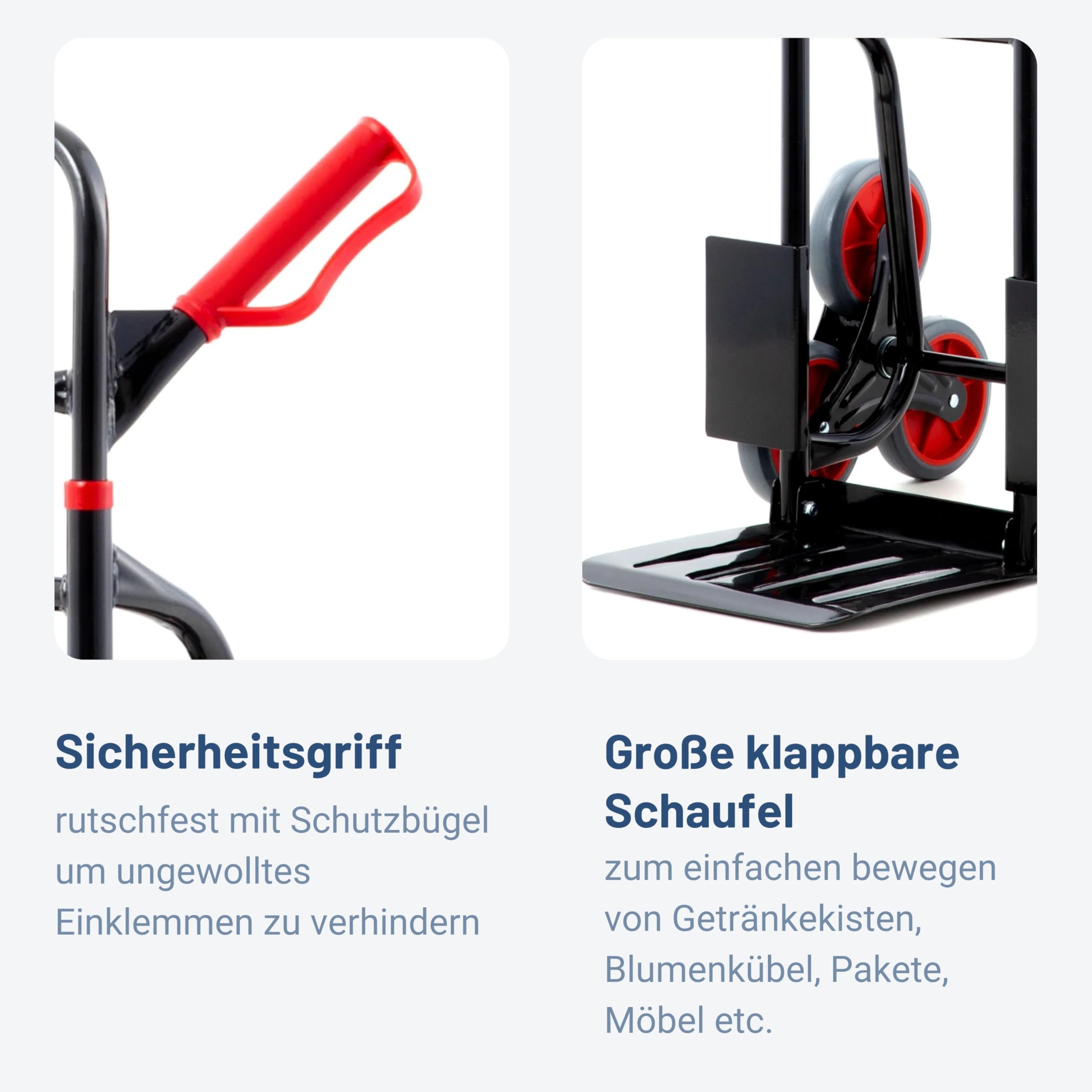 Pallit Sackkarre klappbar & höhenverstellbar [120kg] - ergonomische Treppensteiger-Transportkarre Diablo-FS aus Stahl mit 3-Räder-System als Treppensackkarre, Schubwagen oder Holztransportkarre