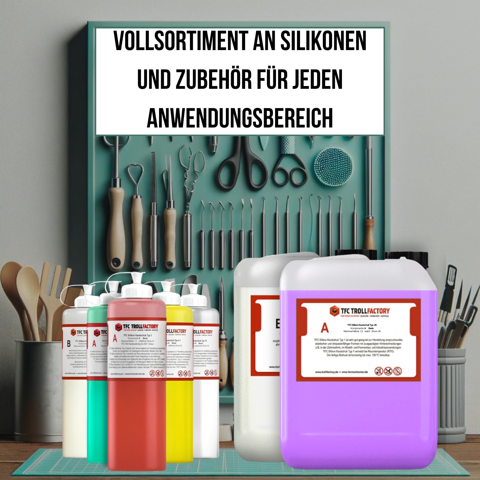 TFC kauczuk silikonowy typ 26, nadaje się do kontaktu z żywnością, 1:1, miękki Shore 26 – liliowy/biały, odporny na temperaturę do 260 °C, idealny do form do pieczenia i formowania ciała
