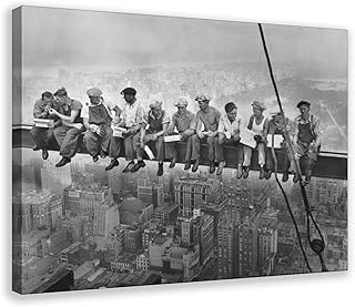 Lunch Atop A Skyscraper Rockefeller Building Ironworkers Canvas Wall Art Prints Poster Painting for Bedroom Bathroom Living Room Home Wall Decorative 24x16inch(60x40cm) Frame-style