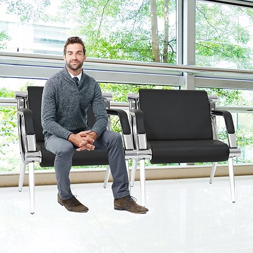 Miniatura 8 de kinbor 2 sillas de invitados para sala de espera, silla de recepción de oficina de piel sintética, muebles de vestíbulo, sofá con brazos para sala