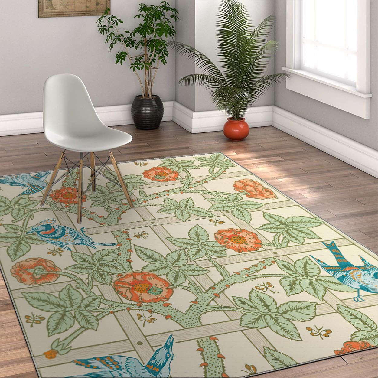 Botaniczne ptaki dywaniki 100x150 do salonu antypoślizgowe dywaniki zmywalne wiosenne kwieciste kraty w kratkę tekstura dywanik do łóżka nowoczesny vintage ultra cienkie niskie włosie sypialnia
