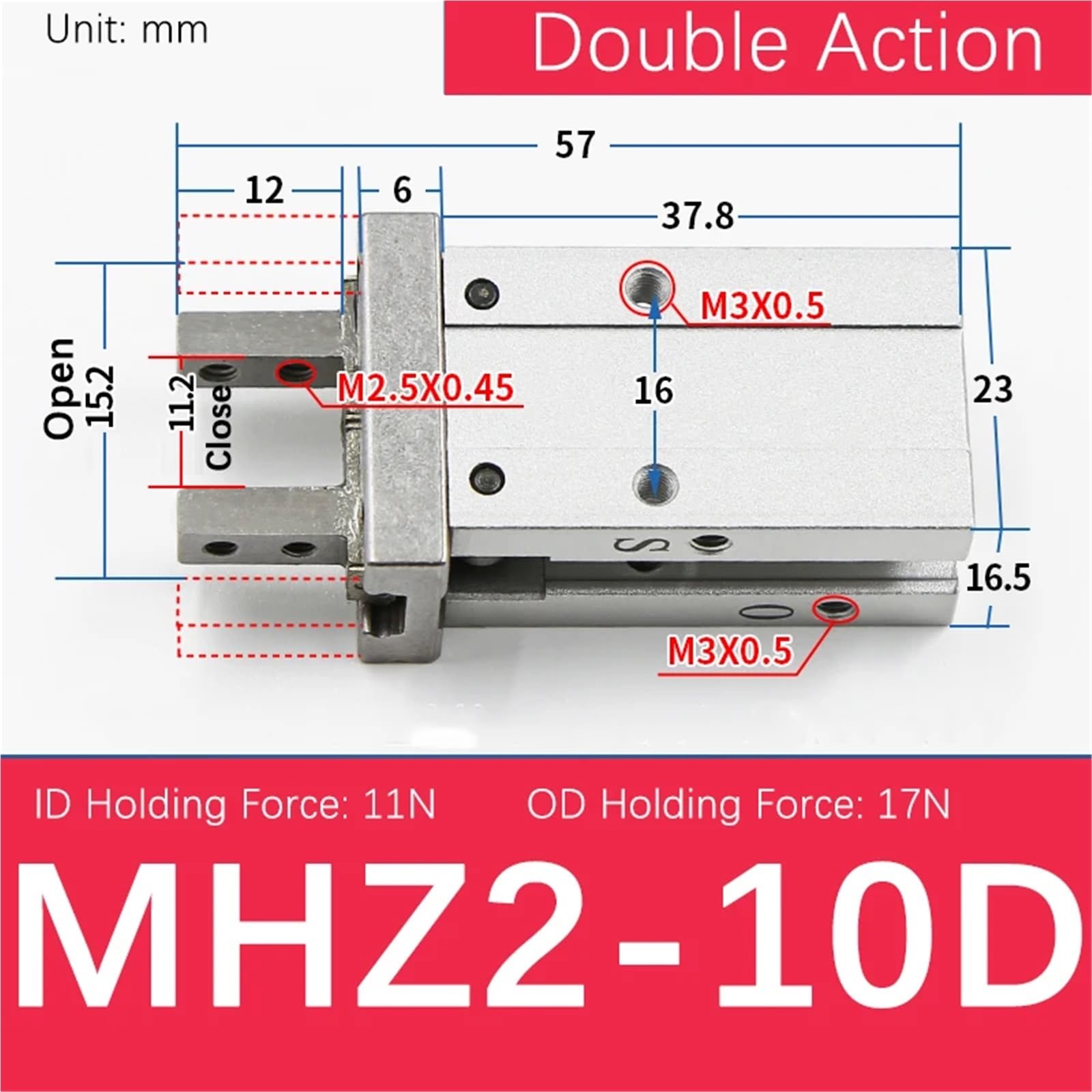 3 stücke MHZ2 Pneumatische Finger Luft Greifer Zylinder MHZL2-10D MHZ2-16D 6D 20D 25D 32D 40D Aluminium Klemmen Finger Zylinder(Red)