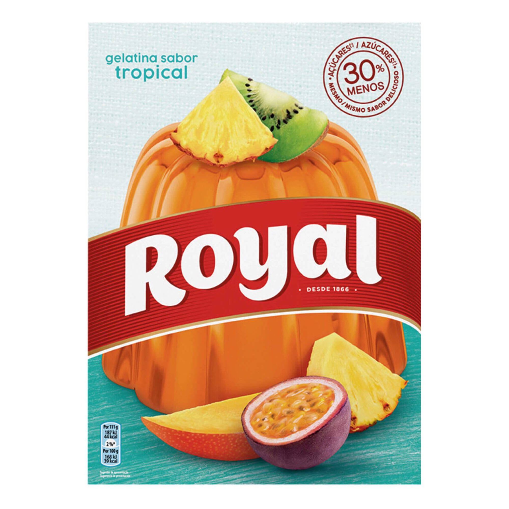 Royal Mix - Gélatine en poudre avec un mélange de saveurs | Fraise | Fruits de la passion | Citron | Ananas | Tropicale | 5 paquets de 4 oz | 30% Sucre en Moins