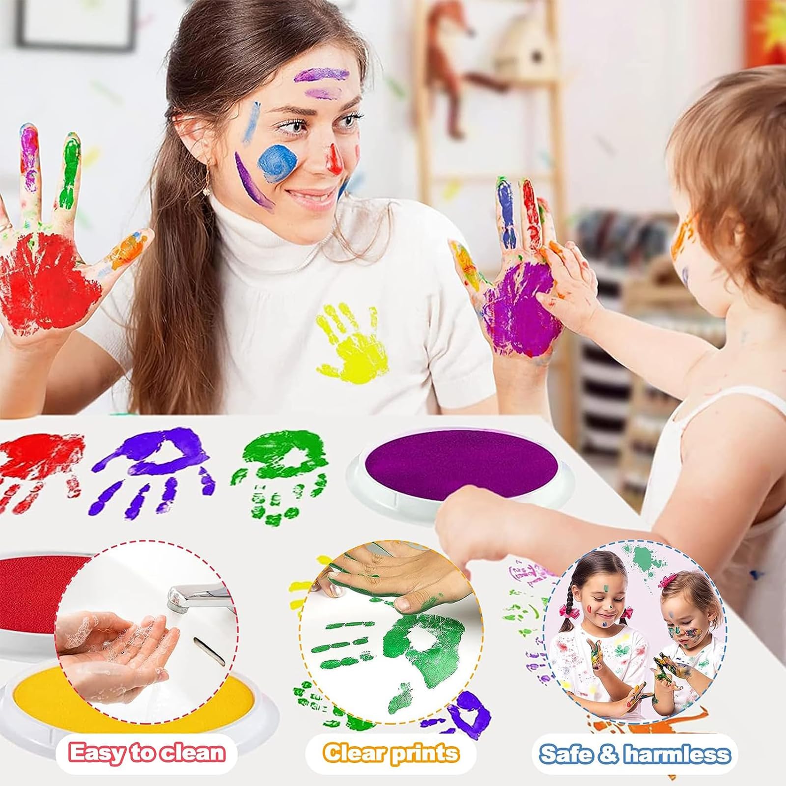 WQDD STANPET Stempelkussenset, 24 kleuren, voor kinderen, kleurrijk, niet giftig en afwasbaar, vingerafdrukinkt voor papier, stof, doe-het-zelf handwerk, schilderen en cadeau WQDD STANPET Stempelkussenset, 24 kleuren, voor kinderen, kleurrijk, niet giftig en afwasbaar, vingerafdrukinkt voor papier, stof, doe-het-zelf handwerk, schilderen en cadeau