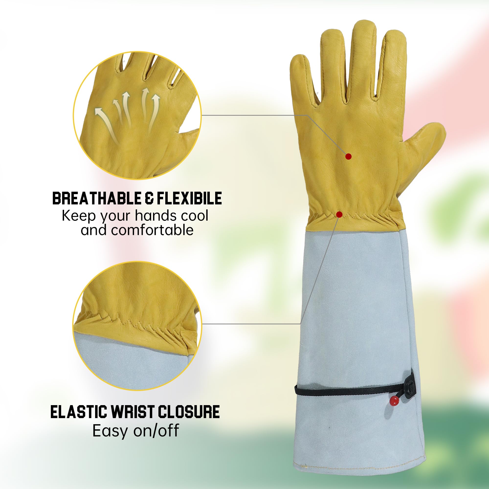 HANDLANDY Gardening Gloves for Men Women Thorn Proof Rose Pruning Leather Long Sleeve Garden Yard Gauntlet - Image 2