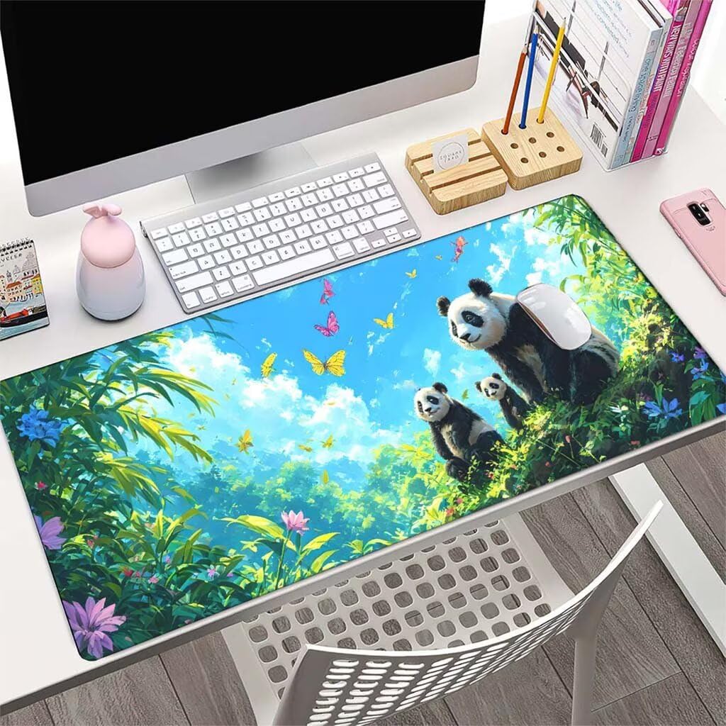 Podkładka pod mysz, zielona, podkładka pod mysz, panda, gamingowa podkładka pod mysz, duża podkładka na biurko, z antypoślizgową gumową podstawą, przeszyte krawędzie, wodoodporna podkładka pod mysz,