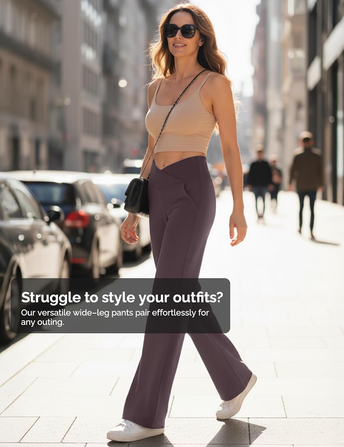 Wide Leg Yoga Pants for Women, Crossover High Waisted Lounge Pants with Pockets, Loose Straight Leg Casual Pants - Image 5