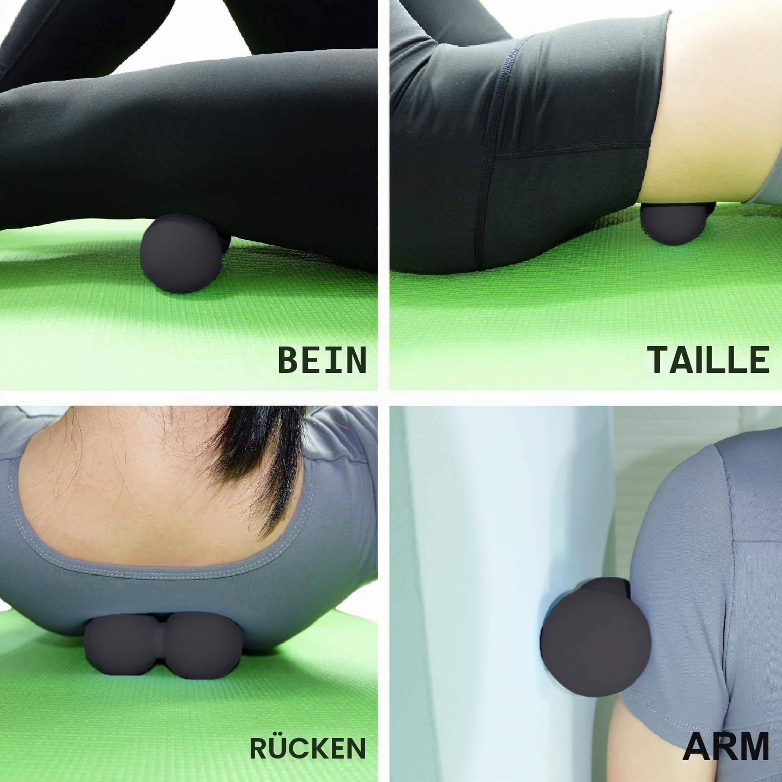 Massageball Faszienball Hart Duoball Faszienrolle. Doppelbal für Nacken Rücken Wirbelsäule Beine Fuß Yoga Myofasziale Entspannung Muskelentspannung Plantarfasziitis Physiotherapie. (Schwarz)