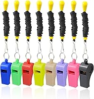 AMBITIONJUMP 8 Pack Loud Colorful Plastic Whistles with Lanyards - for Coaches, Referees, Sports, Emergency, Pet Training