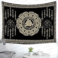 Vista 4 de F-FUN SOUL - Tapiz nórdico de vikings, tamaño grande 152 cm x 102 cm de franela suave, tapiz valknut vikingo con runas celtas, estética mitológica
