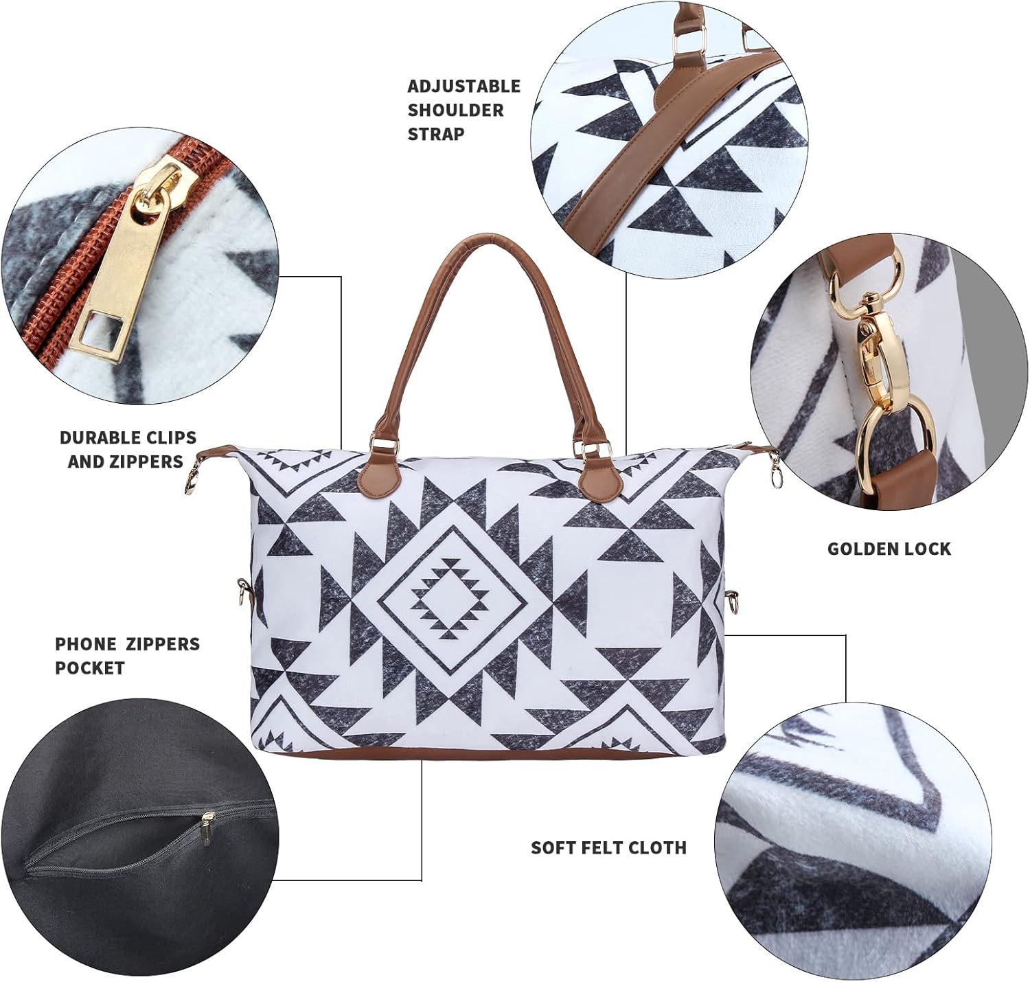 XinblueCo Geometry Print Weekender Bag, Multicolored, Canvas, 24.4 x 15.7 x 8.25 inches, Duffel Bag, Travel Bag, Overnight Bag, Shoulder Strap - Image 3