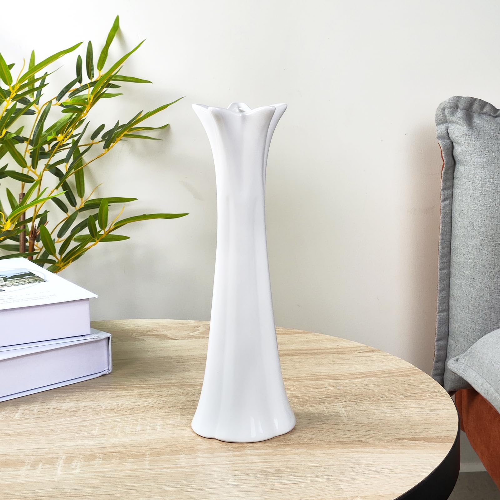 DJYY Modern White Ceramic Vase, 12 Inch Tall Elegant Textured Flower Vase for Pampas Grass Decorative Home Decor for Table Living Room - Image 3
