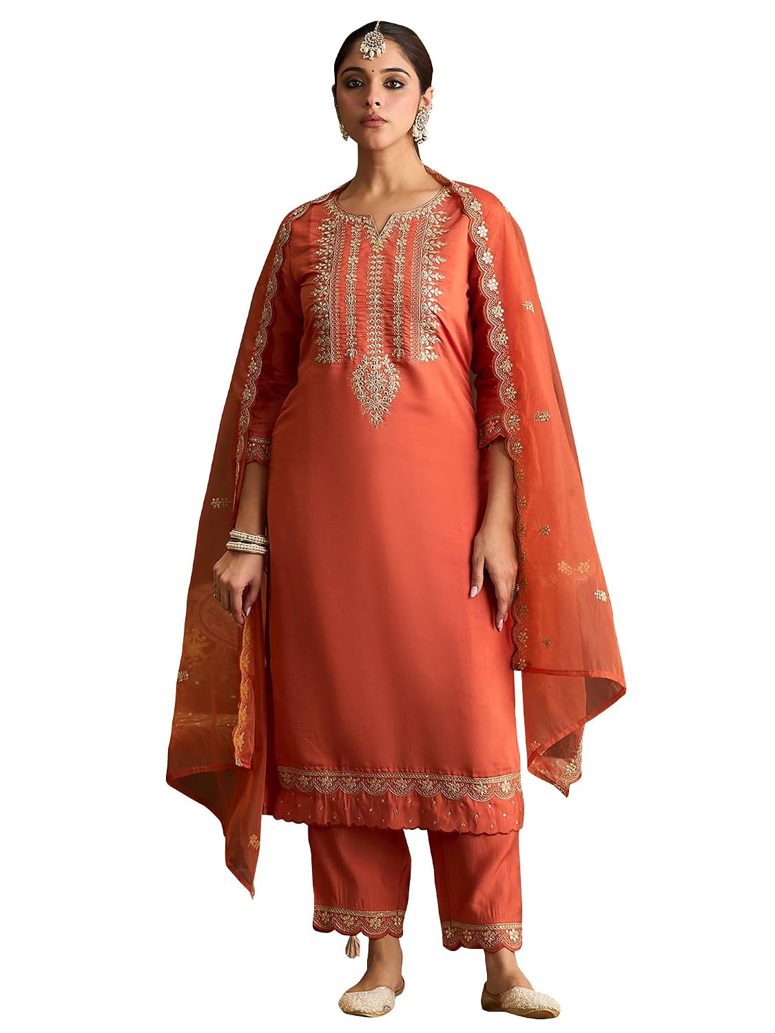 INDO ERA Women's Silk Blend Embroidered Straight Kurta Pant With Dupatta Set (Iestr6613) - Review, Price and Buying Guide