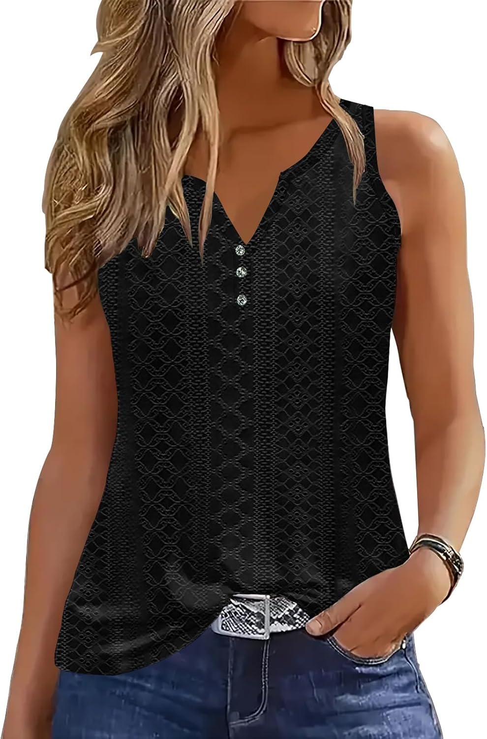 ETCYY Tank Tops for Women Loose Fit 2026 Spring Outfits Trendy Casual Summer Button Down V Neck Sleeveless Shirts