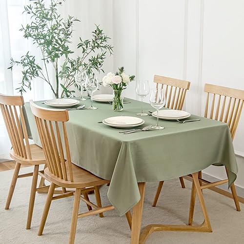 maxmill Faux Linen Textured Rectangle Tablecloth Water Resistant Wrinkle Free Spill-Proof, Soft Table Cloth for Dining Room Decoration, Banquet Parties Event Holiday Dinner, 60 x 84 Inch Sage Green