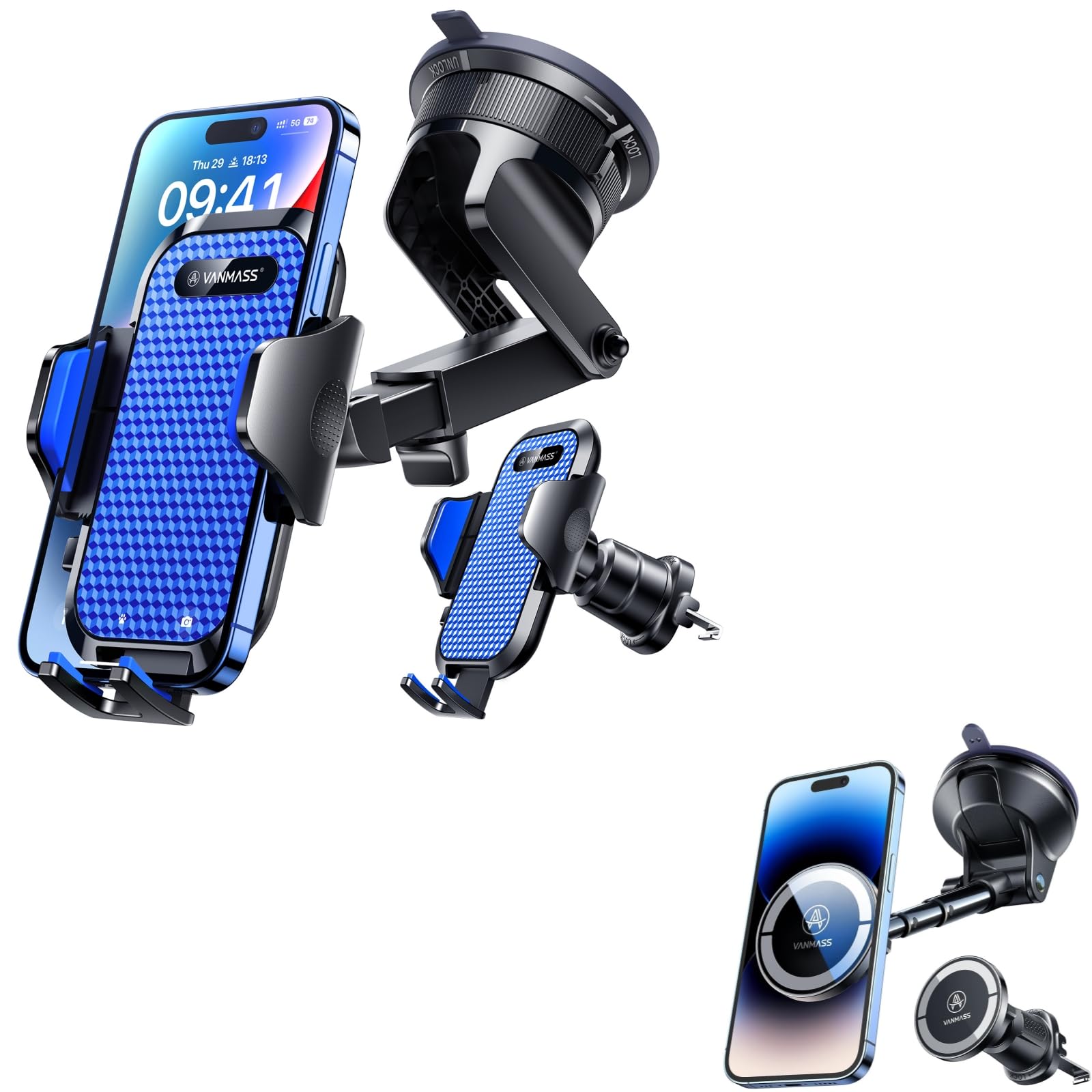 VANMASS True Military-Grade Car Phone Holder 2024 Best Suction Clip Cell Phone Mount for Dashboard Windshield Vent Truck