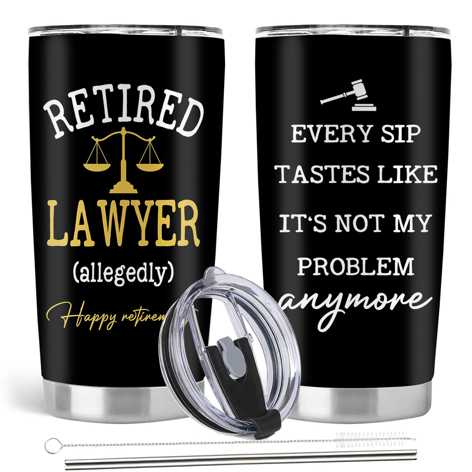 Absacie Lawyer Retirement Gifts, Co Worker Lawyer Gifts, 20oz Stainless Steel Tumbler with Lid Straw
