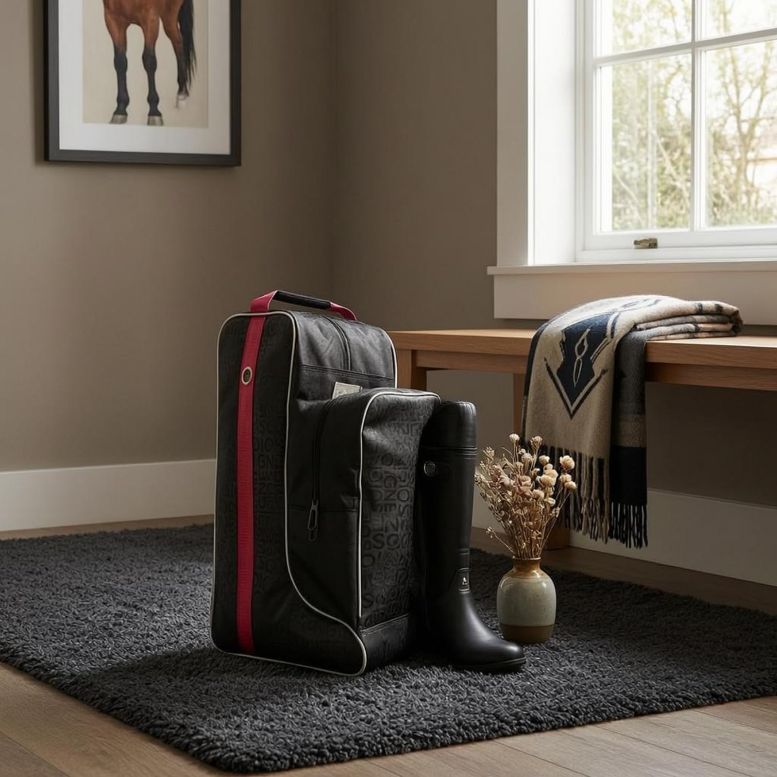 Contenitore Attrezzatura Equestre Borsa Stivali da Equitazione Custodia Porta Stivali Organizzatore Borsa Autoportante in Poliestere con Manico per Trasporto Adatta Competizioni 46cm
